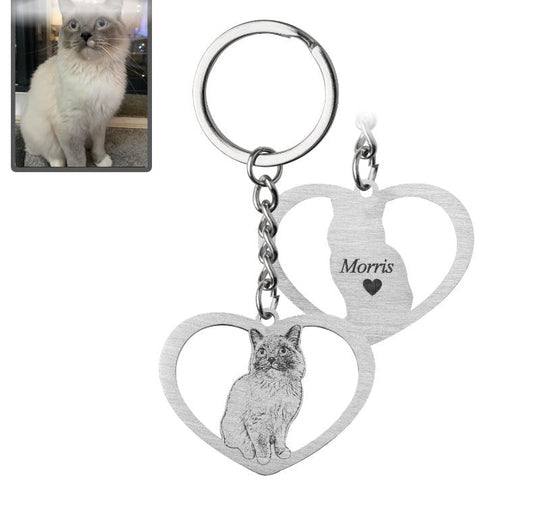 Silhouette cat heart keyring